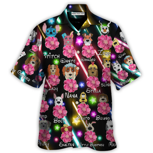 Neon Floral Funny Dog Hawaiian Shirt For Tropical Holidays, Outdoor Gatherings, And Everyday Comfort
