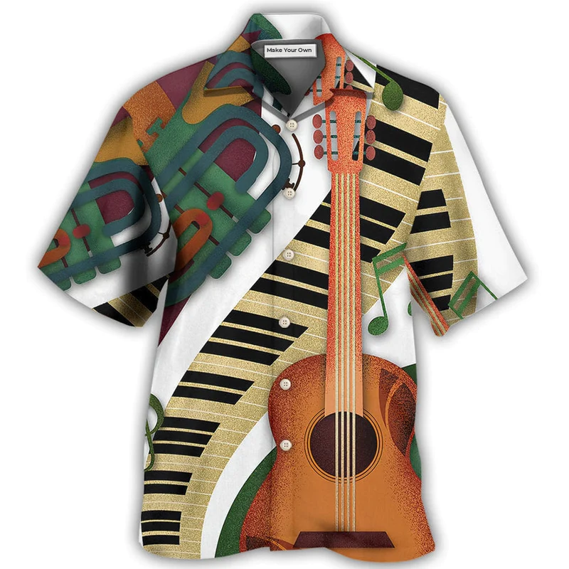 Vintage Classic Guitar Hawaiian Shirt Artwork View For Weekend Travel And Beach Style