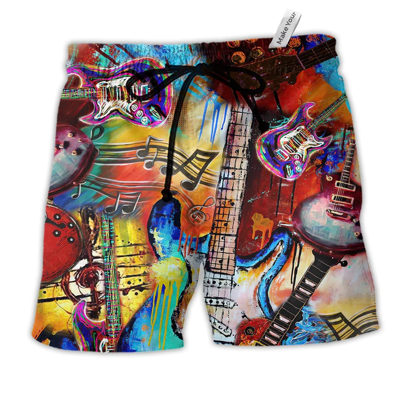 Music Guitar Beach Shorts For Beach Days And Bright Seasonal Outfits