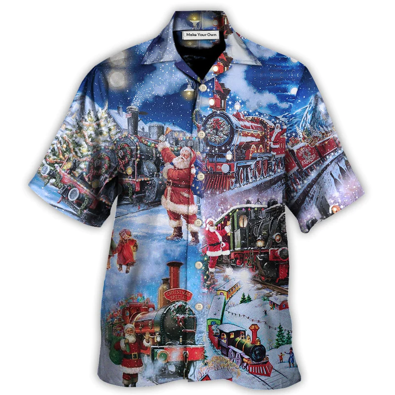 Train Christmas Santa Happiness Hawaiian Shirt Artwork View For Weekend Travel And Beach Style