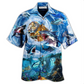 Blue Shark Treasure Ocean Hawaiian Shirt Artwork View For Weekend Travel And Beach Style