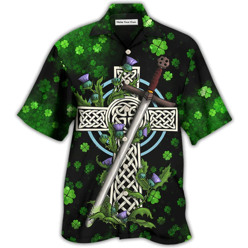 Irish Celtic Cross Blood Hawaiian Shirt Design View For Resort Travel And Thoughtful Gifting