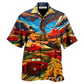 Red Classic Car And Mountain Landscape Hawaiian Shirt For Resort Travel Summer Outings And Casual Gatherings
