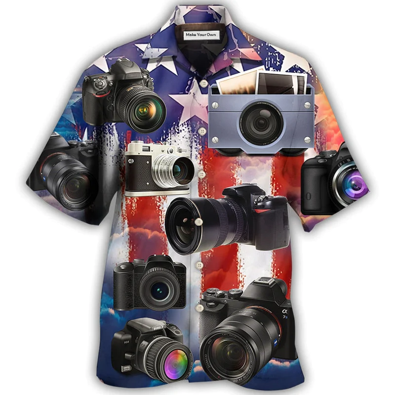 Camera Independence Day Hawaiian Shirt Artwork View For Weekend Travel And Beach Style