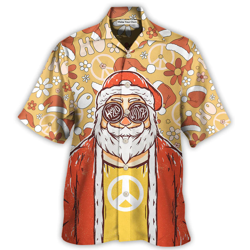 Cute Christmas Santa Hippie Hawaiian Shirt Graphic Artwork Detail For Summer Travel