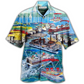 Boat Pontoon Captain Hawaiian Shirt Pattern Detail For Vacation Travel And Daily Wear