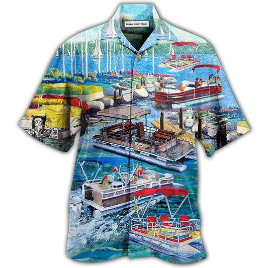 Boat Pontoon Captain Hawaiian Shirt Pattern Detail For Vacation Travel And Daily Wear