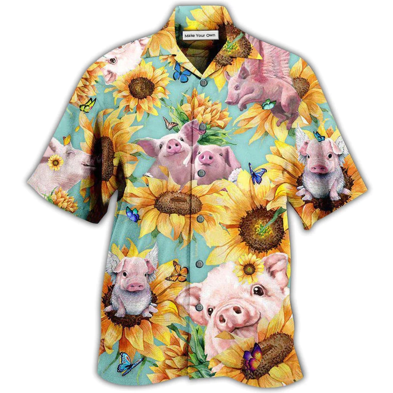Pig Animals Amazing Sunflower Hawaiian Shirt Artwork View For Weekend Travel And Beach Style
