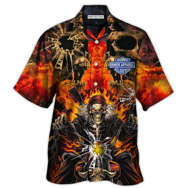 Skull Biker Hawaiian Shirt Design View For Casual Summer Styling