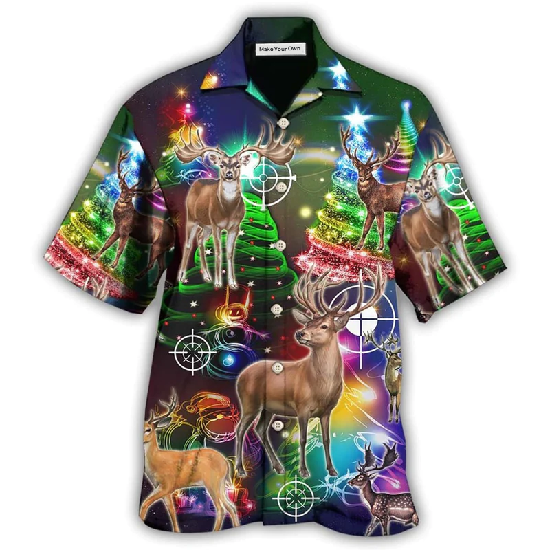 Deer Hunting Amazing Christmas Hawaiian Shirt Pattern Detail For Summer Holidays And Outdoor Fun