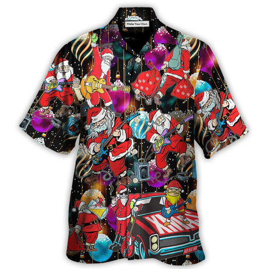 Festive Christmas Guitar Music Santa Hawaiian Shirt Relaxed Style View For Casual Outings