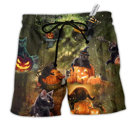 Halloween Black Cat May Luck Be Yours On Beach Shorts For Distinctive Warm Weather Style