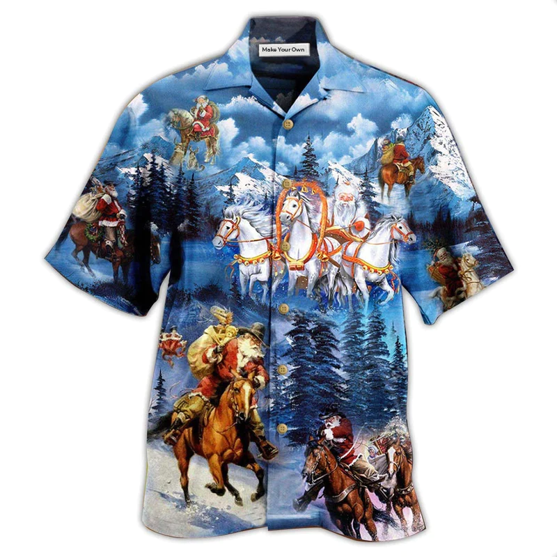 Horse Santa Christmas Hawaiian Shirt For Summer Events And Casual Outdoor Wear