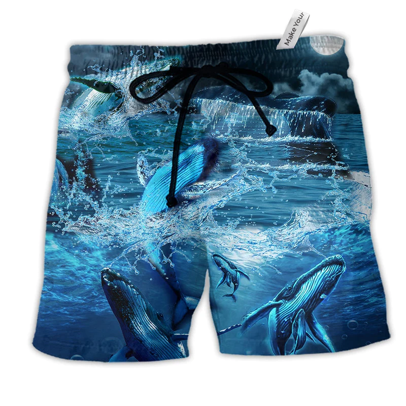 Ocean Blue Whale Beach Shorts For Weekend Travel And Relaxed Casual Wear