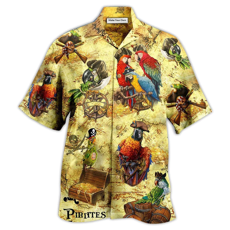 Parrot Amazing Nautical Pirate Parrots Hawaiian Shirt Pattern Detail For Summer Holidays And Outdoor Fun