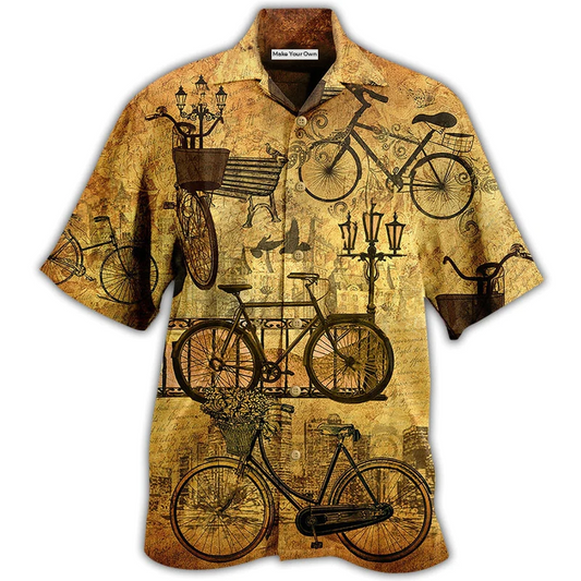 Vintage Bicycle Sunset Hawaiian Shirt Pattern Detail For Summer Holidays And Outdoor Fun