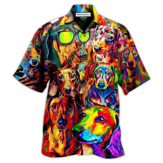 Dachshund Dogs Hawaiian Shirt Pattern View For Relaxed Warm Weather Outfits
