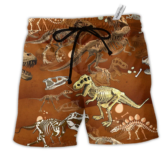 Dinosaur T Rex Skull Hawaiian Print Beach Shorts For Striking Resort Looks