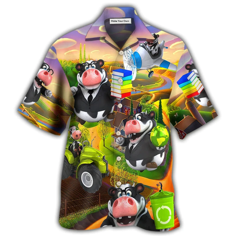 Cow And Agricultural Teacher Hawaiian Shirt For Coastal Trips Outdoor Events And Relaxed Summer Wear