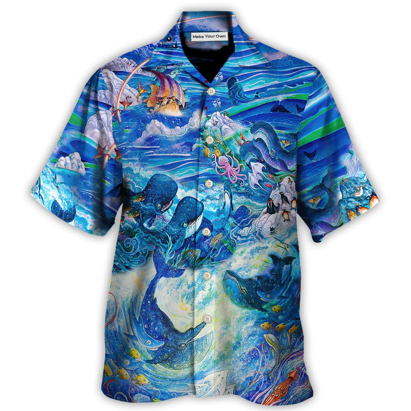 Shark Adventure Hawaiian Shirt Design View For Warm Weather Events