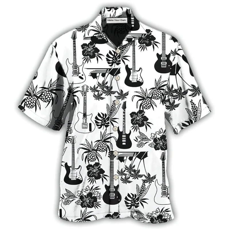 Electric Guitar Hawaiian Shirt For Summer Vacation Beach Travel And Casual Wear