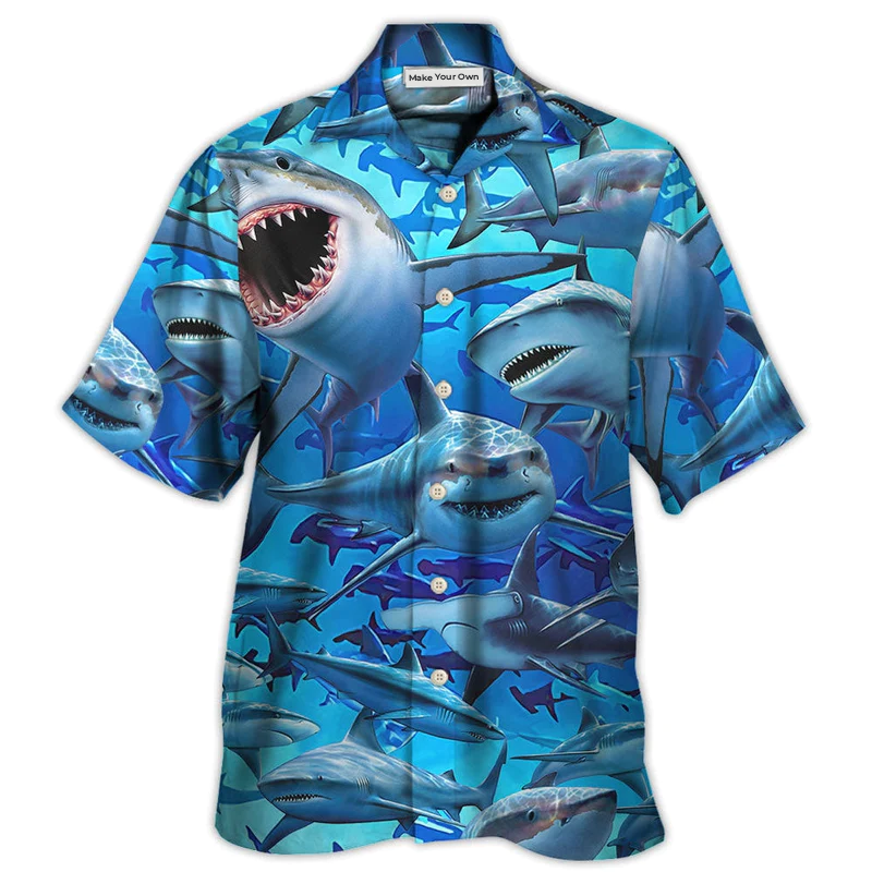 Shark Awesome Ocean Hawaiian Shirt Design View For Casual Summer Styling