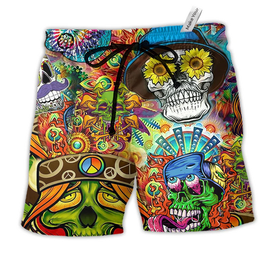 Skull Life Style Color Hawaiian Print Beach Shorts For Fantasy Fan Beach Days