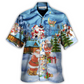 Snowman Christmas Santa Friends Hawaiian Shirt Pattern View For Relaxed Warm Weather Outfits