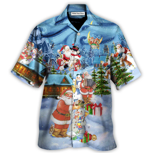 Snowman Christmas Santa Friends Hawaiian Shirt Pattern View For Relaxed Warm Weather Outfits