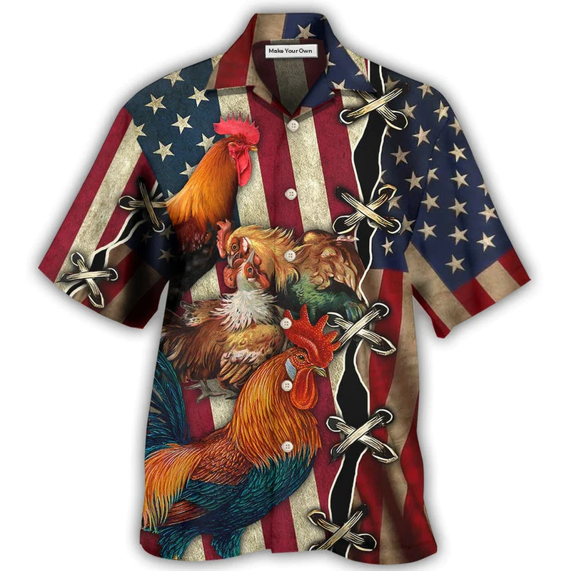 Chicken Celebrating Independence Day Hawaiian Shirt For Vacation Days And Relaxed Coastal Outings