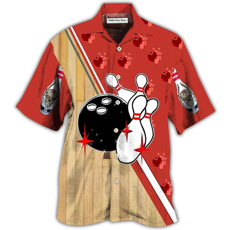 Skull Bowling Awesome Ball Hawaiian Shirt Design View For Casual Summer Styling