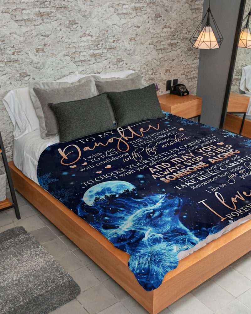 Wolf To My Daughter Flannel Blanket For Cozy Bedroom Sofa Decor