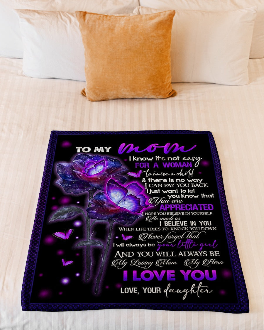 Butterfly To My Mom Butterfly My Loving Mom Flannel Blanket For Cozy Bedroom Sofa Decor