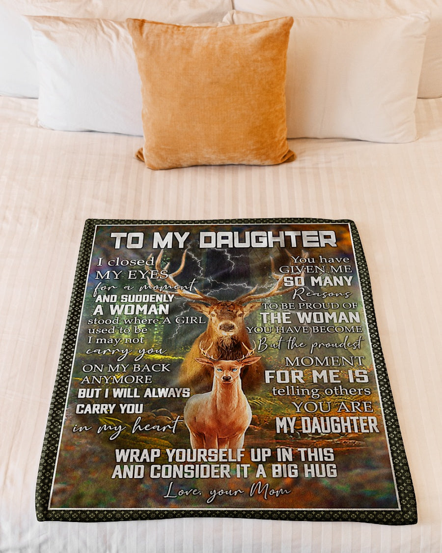 Deer Consider Big Hug Daughter Gift Flannel Blanket For Cozy Bedroom Sofa Decor