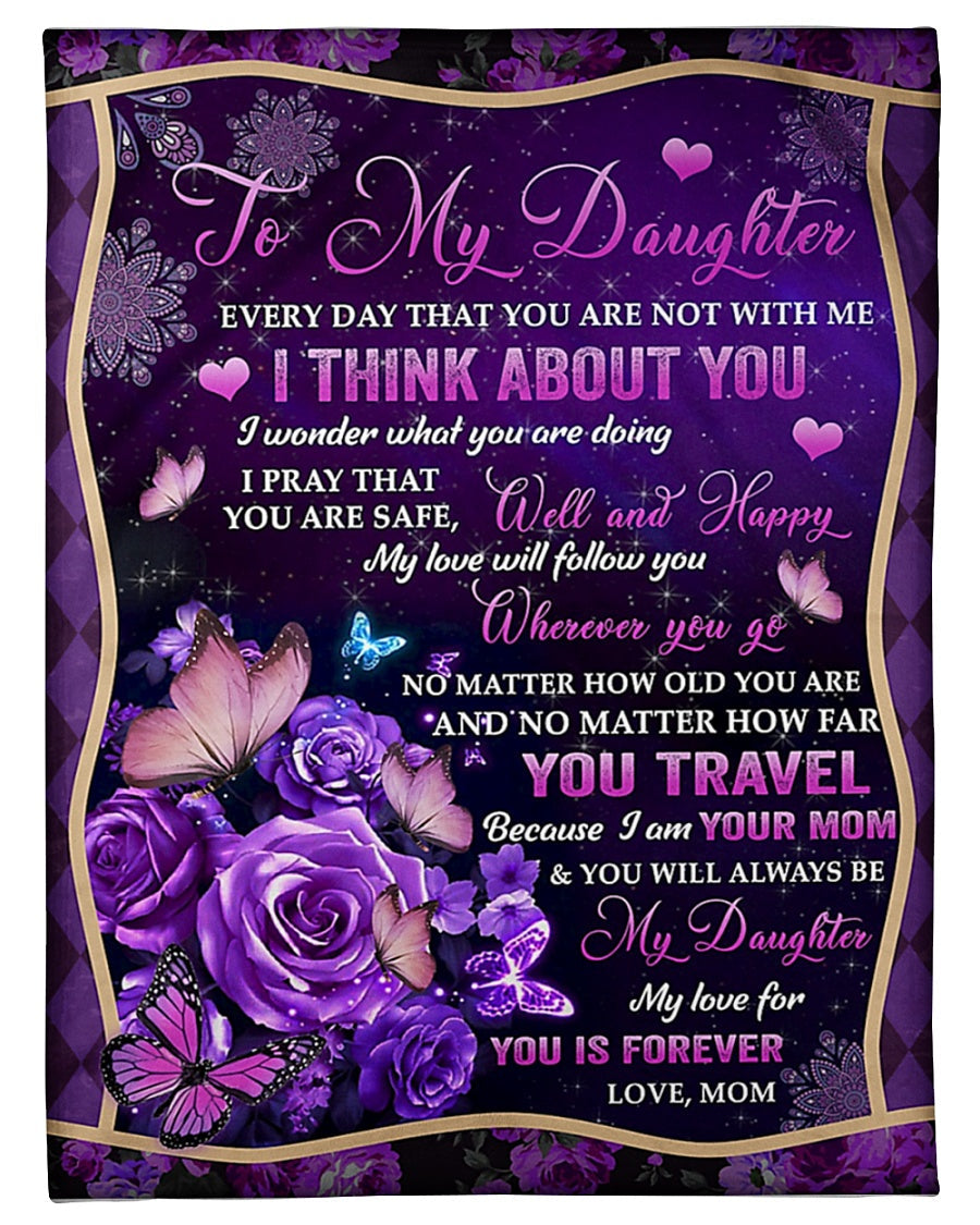 Rose I Think About You Daughter Gift Flannel Blanket For Cozy Bedroom Sofa Decor