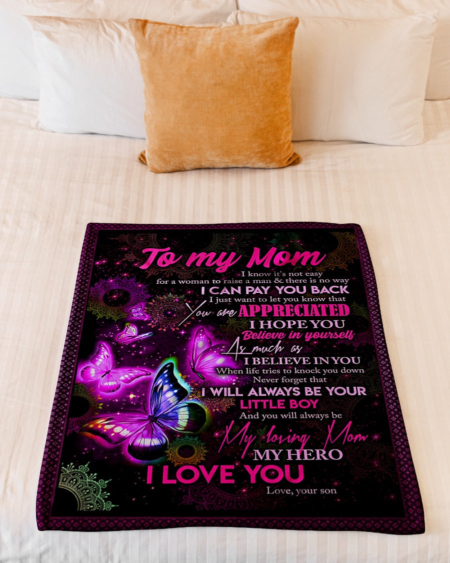 Butterfly To My Mom Butterfly You Are Appreciated Flannel Blanket For Cozy Bedroom Sofa Decor