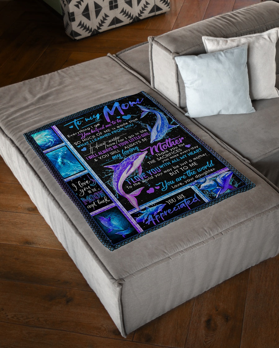 Dolphin To My Mom Turtle You Are Appreciated Flannel Blanket For Cozy Bedroom Sofa Decor