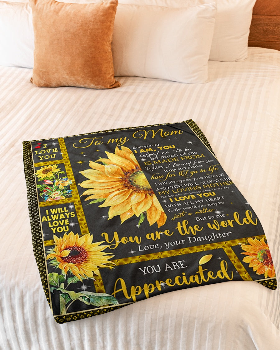 Sunflower To My Mom Flannel Blanket For Cozy Bedroom Sofa Decor