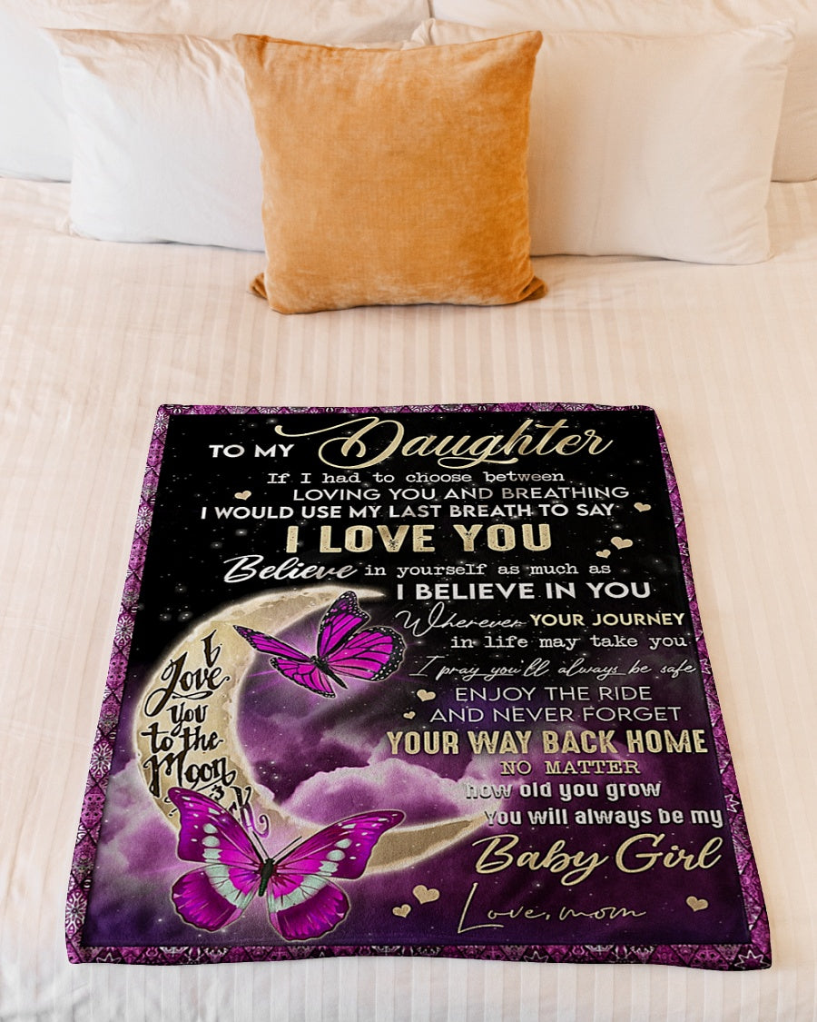 Butterfly You Way Back Home Daughter Gift I Love You Flannel Blanket For Cozy Bedroom Sofa Decor
