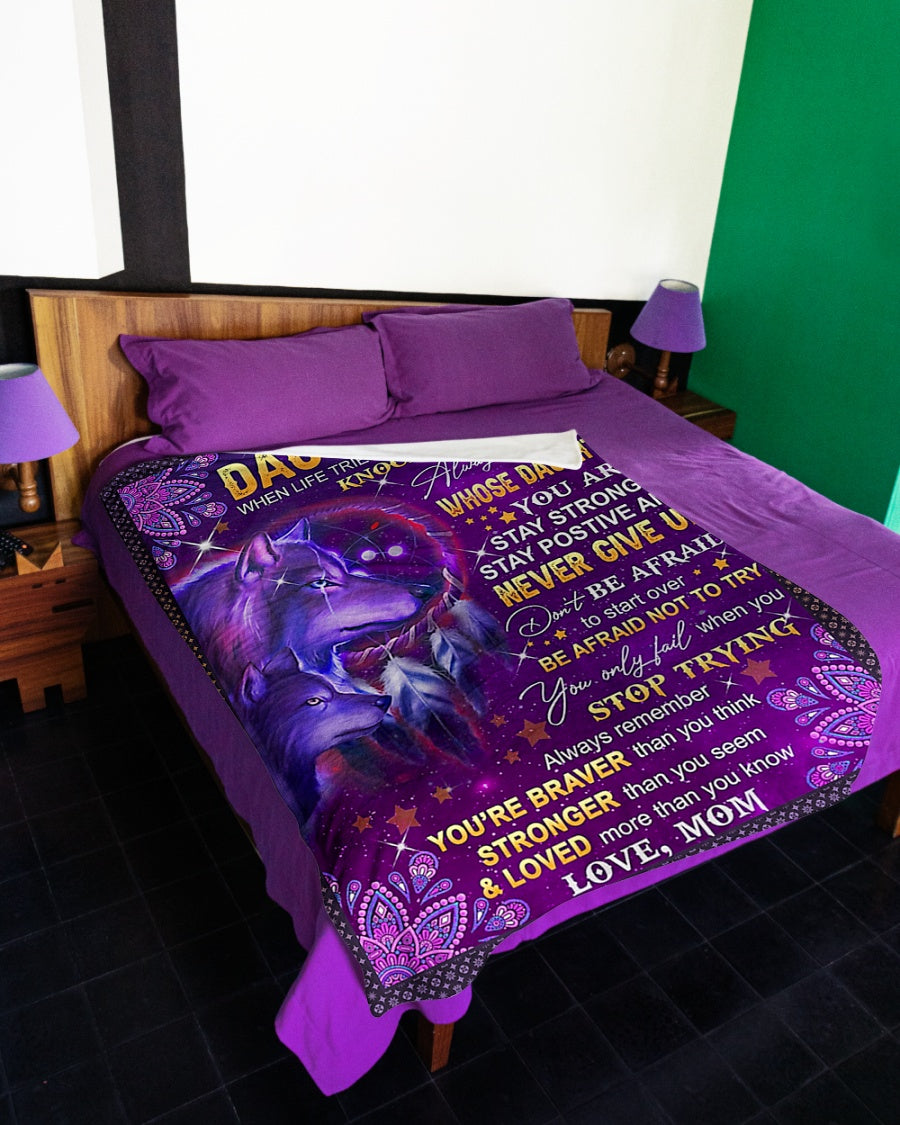 Wolf Never Give Up Daughter Gift From Mom Flannel Blanket For Cozy Bedroom Sofa Decor