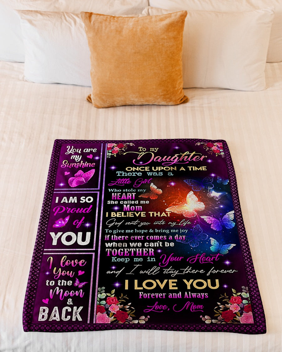 Butterfly Keep Me In Your Heart Daughter Gift Flannel Blanket For Cozy Bedroom Sofa Decor