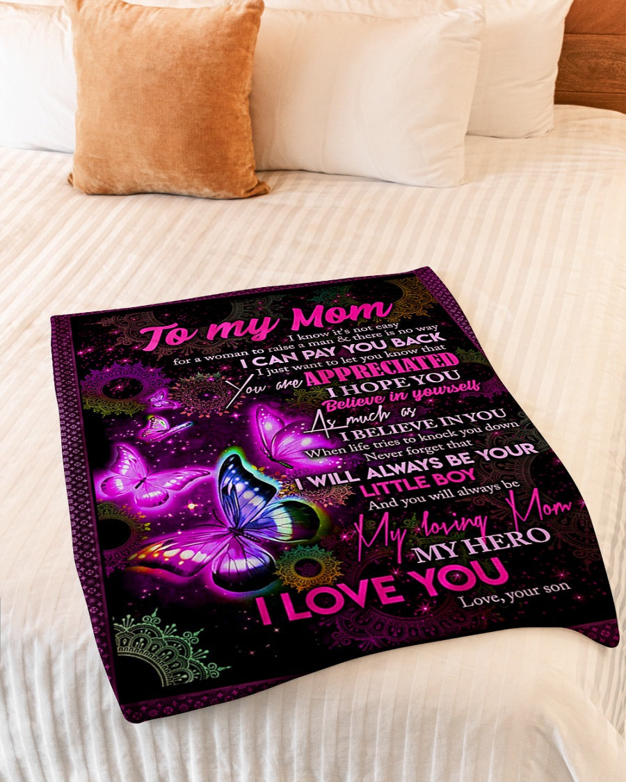 Butterfly To My Mom Butterfly You Are Appreciated Flannel Blanket For Cozy Bedroom Sofa Decor