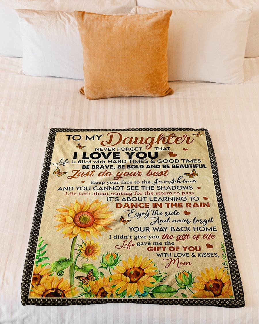 Sunflower I Love You Daughter Gift Flannel Blanket For Cozy Bedroom Sofa Decor