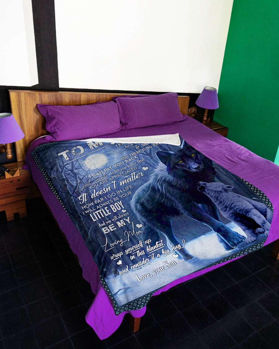 Wolf To My Mom Little Boy Flannel Blanket For Cozy Bedroom Sofa Decor