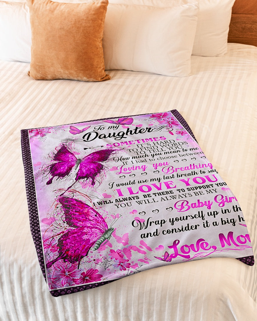 Family It's Hard To Find Words To Tell You Mom To Daughter Pink Flannel Blanket For Cozy Bedroom Sofa Decor