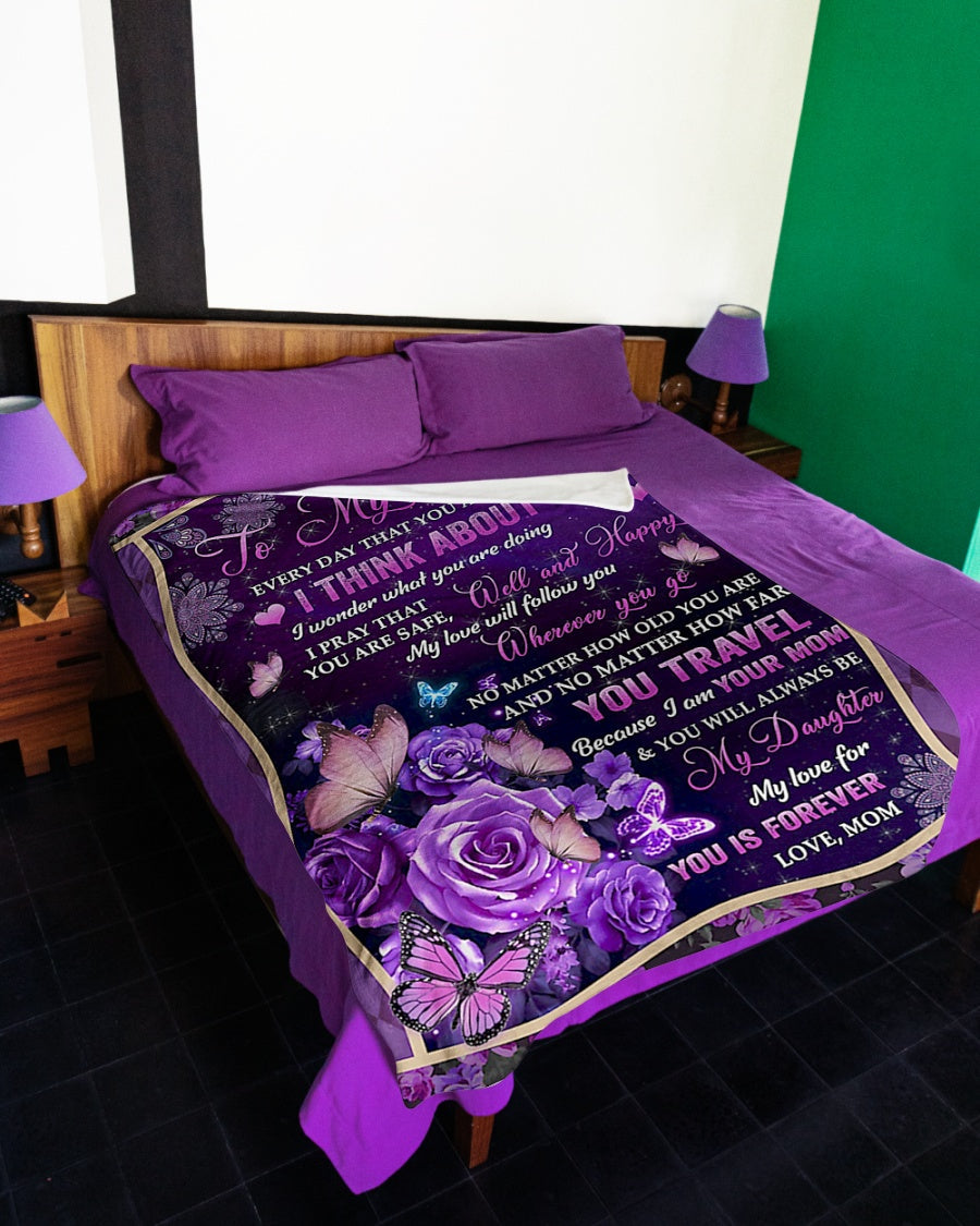 Butterfly I Think About You Daughter Gift Flannel Blanket For Cozy Bedroom Sofa Decor