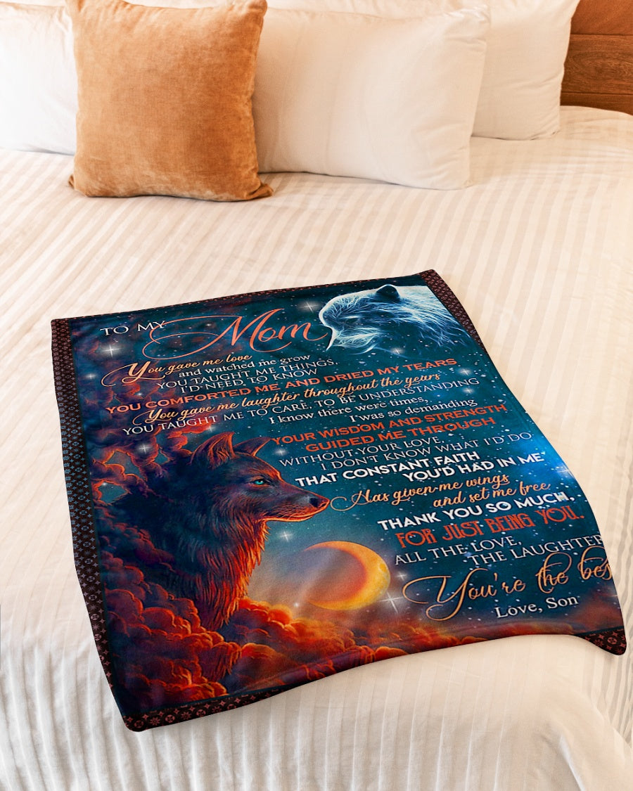 Wolf To My Mom Flannel Blanket For Cozy Bedroom Sofa Decor