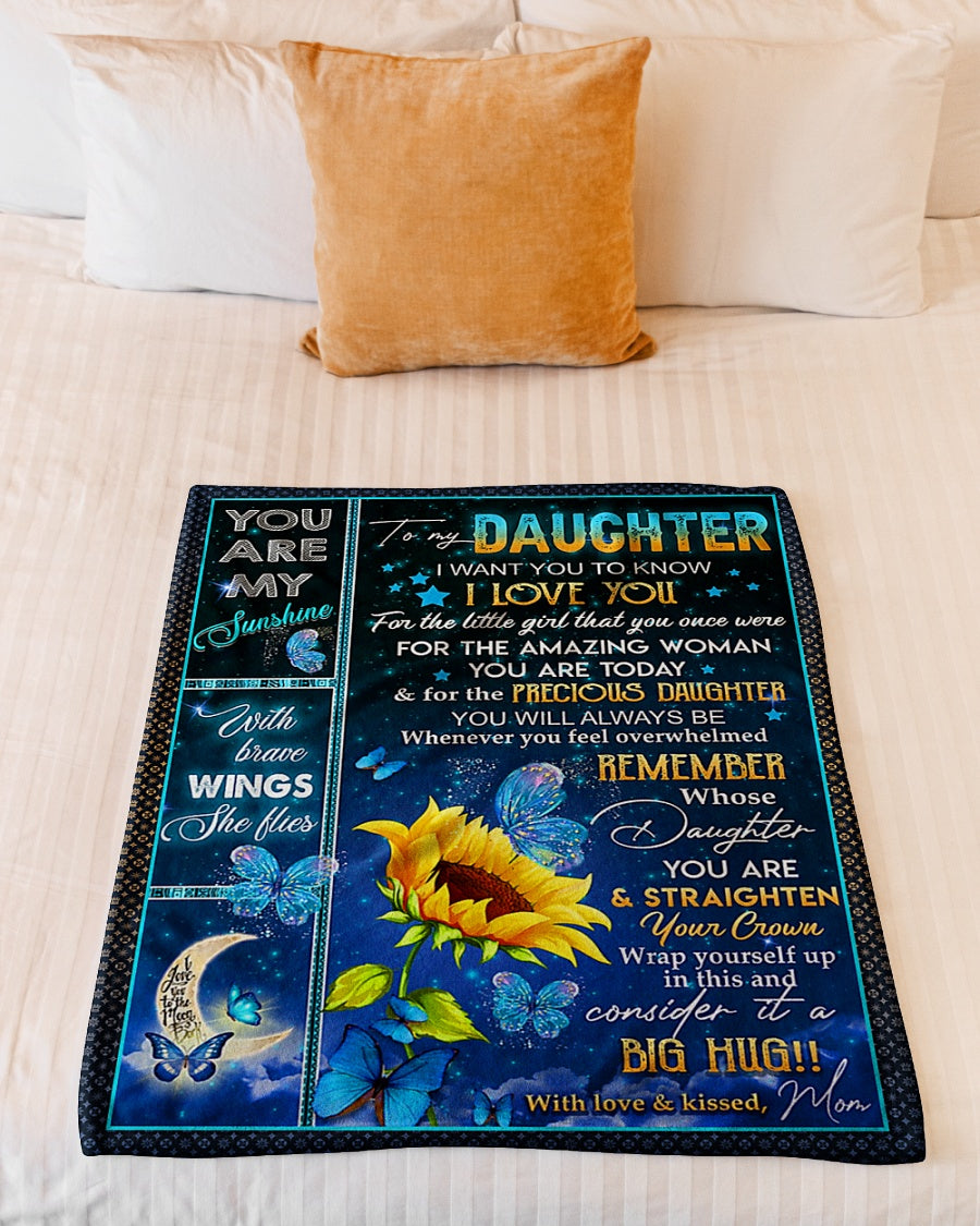 Sunflower Butterfly Big Hug Daughter Gift Flannel Blanket For Cozy Bedroom Sofa Decor