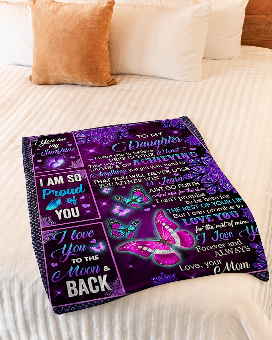Butterfly You Are My Sunshine Daughter Gift Flannel Blanket For Cozy Bedroom Sofa Decor