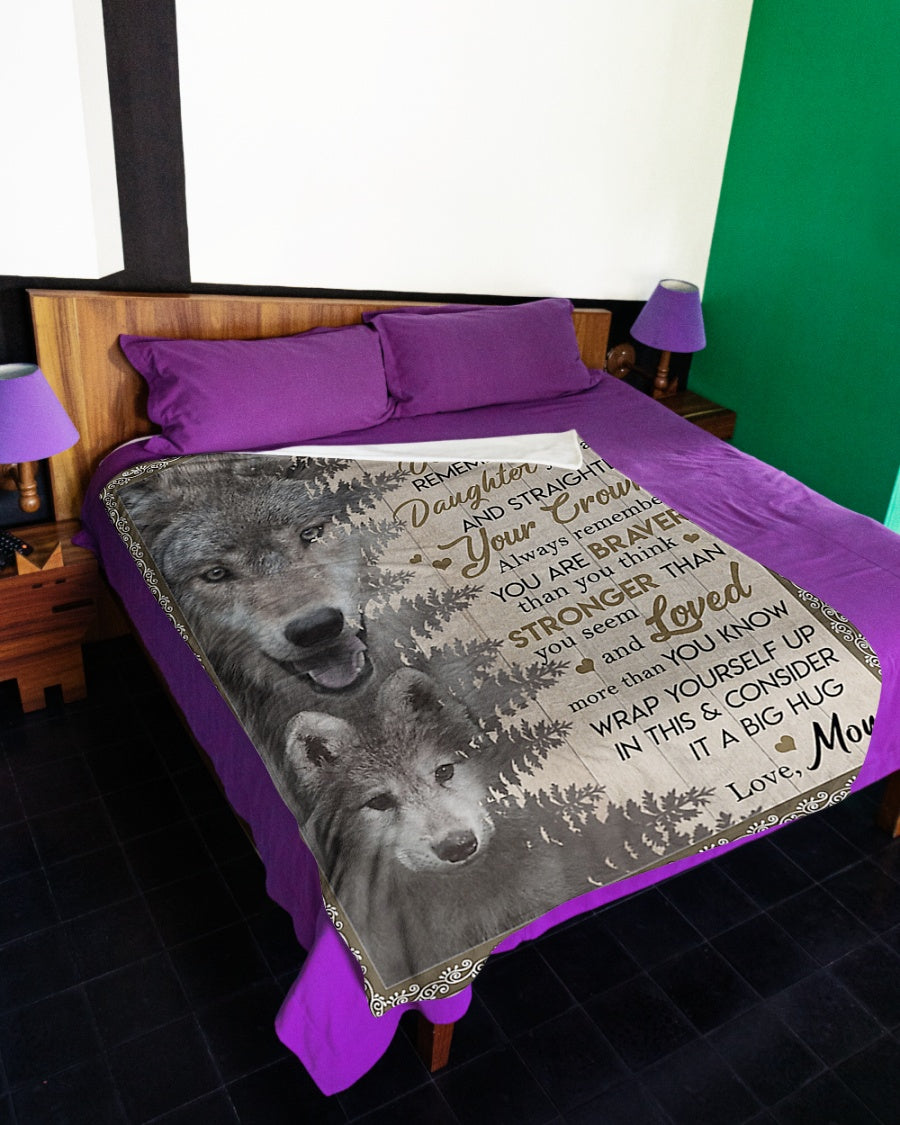 Wolf Big Hug Mom To Daughter Flannel Blanket For Cozy Bedroom Sofa Decor